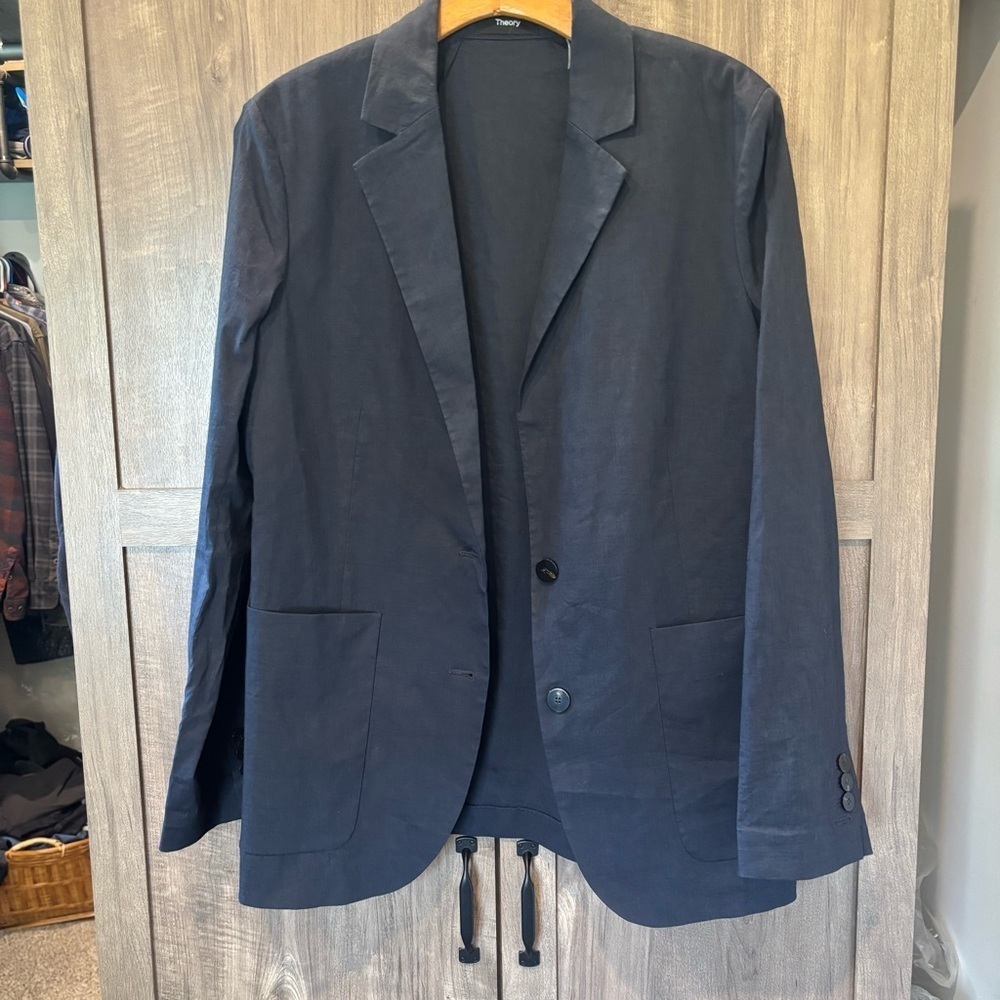 Theory blazer jacket black linen viscose stretch women’s size 4